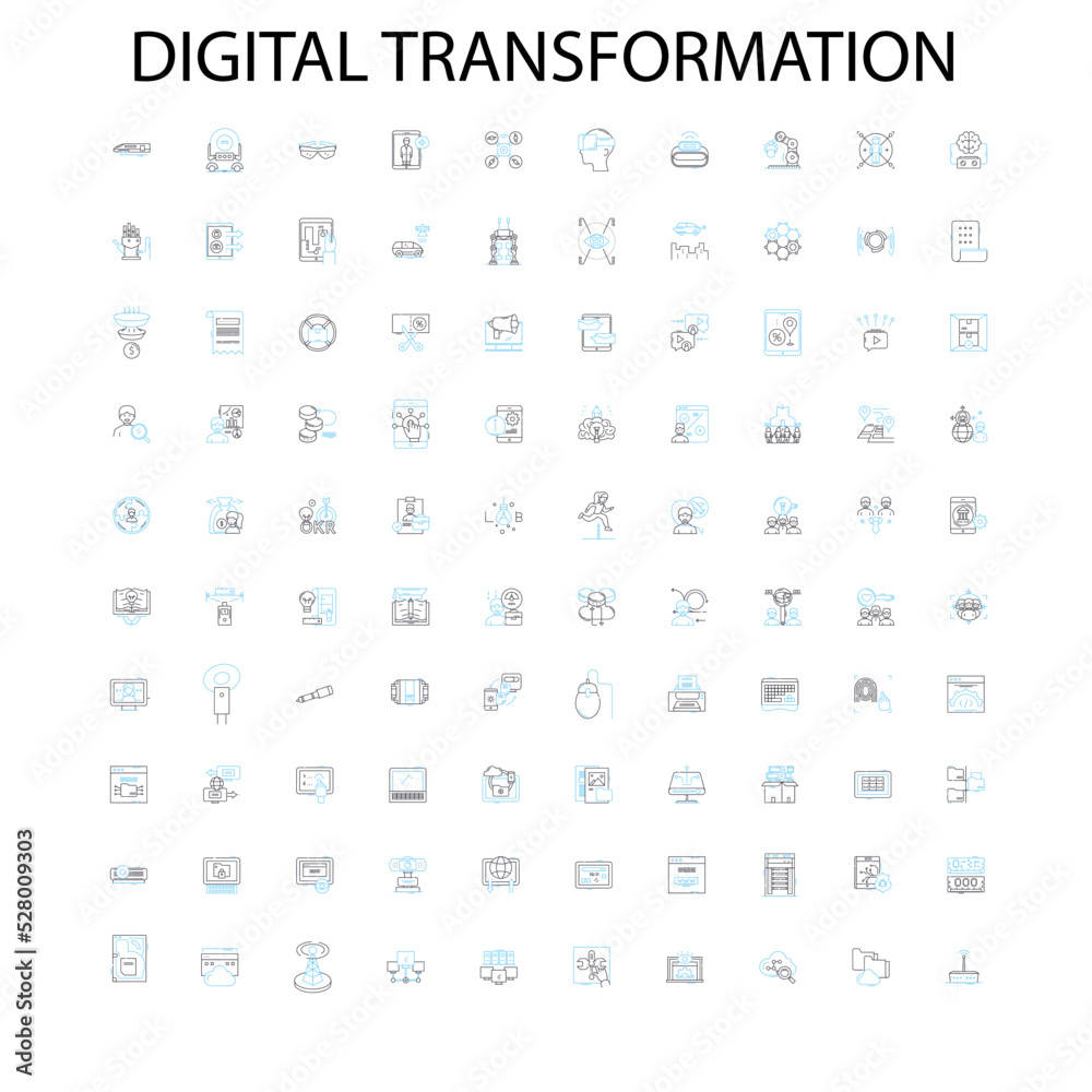digital transformation icons, signs, outline symbols, concept linear illustration line collection digital transformation icons, signs, outline symbols, concept linear illustration line collection