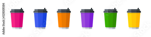Coffee cup icons. Coffee cups in different colors. Vector illustration