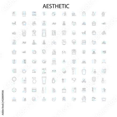 aesthetic icons, signs, outline symbols, concept linear illustration line collection