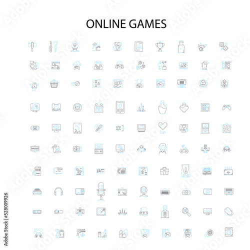 computer games genres icons, signs, outline symbols, concept linear illustration line collection