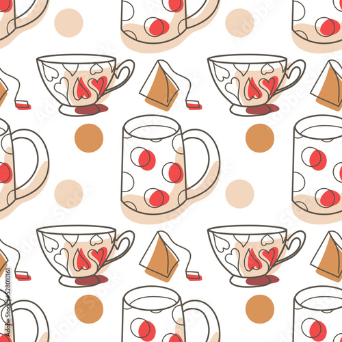 vector seamless pattern on the fun cups for tea and coffee