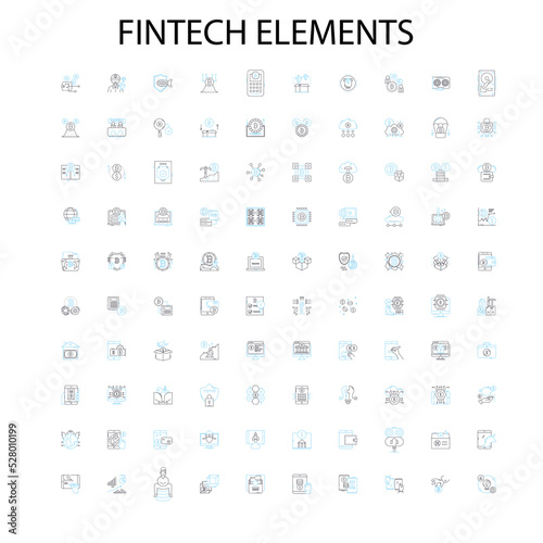fintech elements icons, signs, outline symbols, concept linear illustration line collection