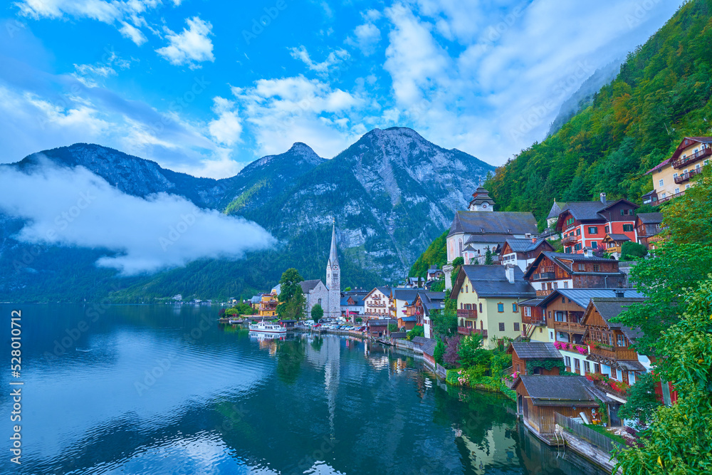 view of lake and town of Hallstatt