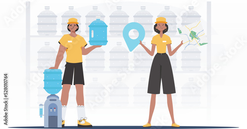 Water Delivery Team. Modern style. Vector.
