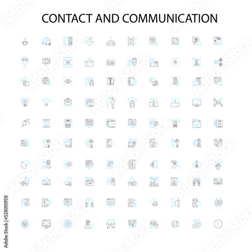 contact and communication icons, signs, outline symbols, concept linear illustration line collection
