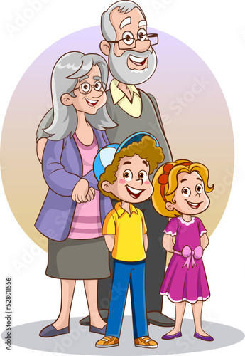 Happy grandparents and kids family vector illustration.