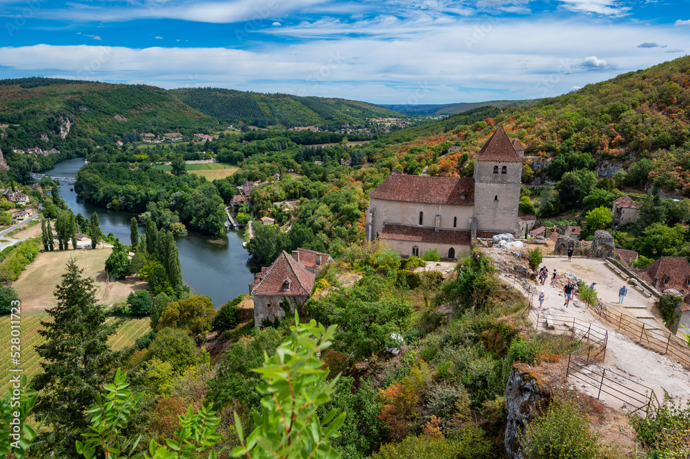 The valley of Lot river see the village of Saint Cirq Lapopie, Lot department, France, High quality photo