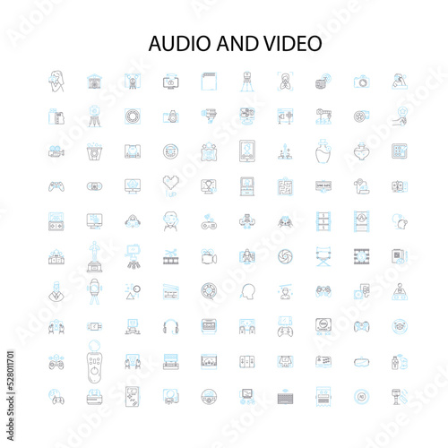 audio and video icons, signs, outline symbols, concept linear illustration line collection