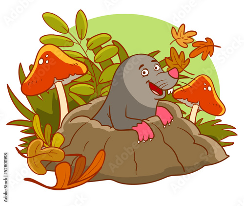 Cartoon mole come out of the hole.vector illustration