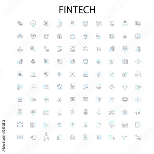fintech icons, signs, outline symbols, concept linear illustration line collection