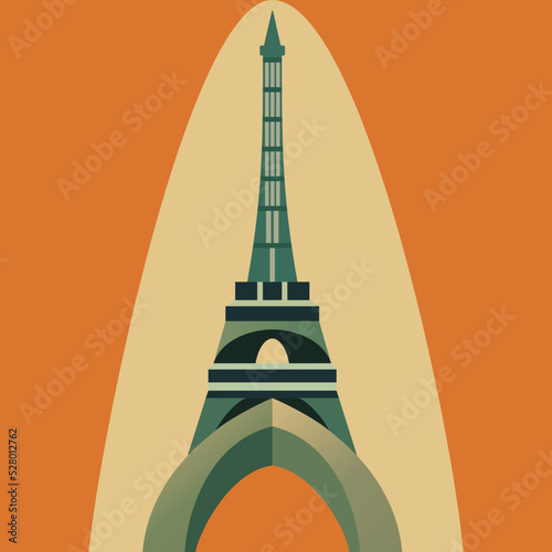 The Eiffel Tower in France illustrated in art deco design style. 