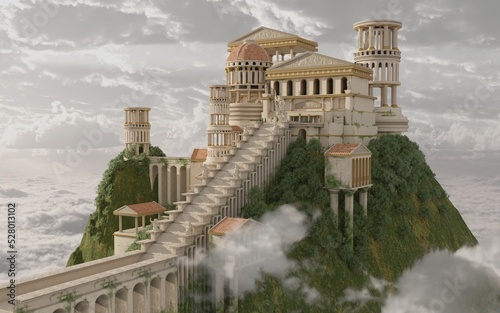 Palace on Mount Olympus Fantasy 3D Illustration photo