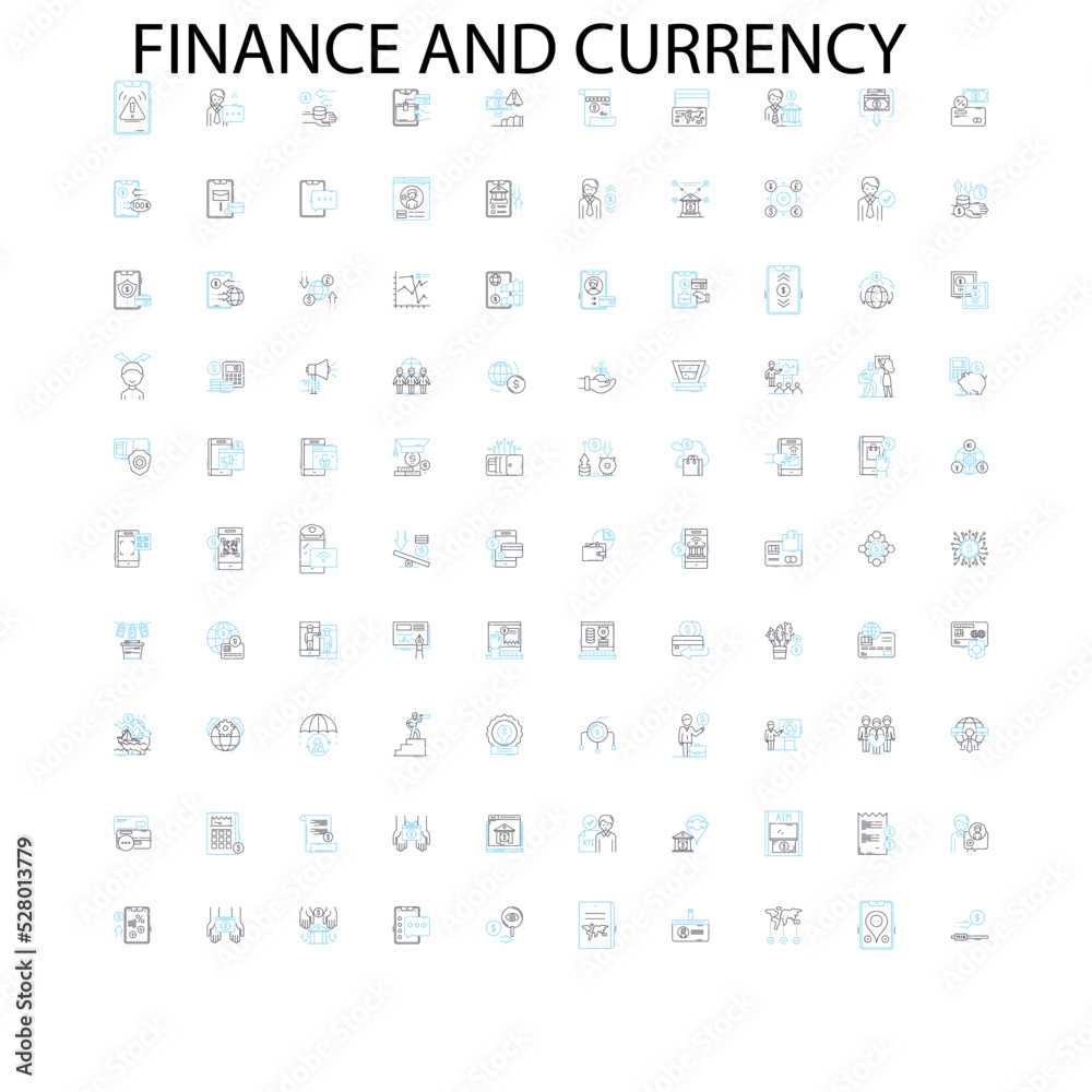 finance and currency icons, signs, outline symbols, concept linear illustration line collection