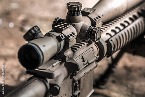 Optical sight close-up, the concept of hunting, sight range adjustment scope.