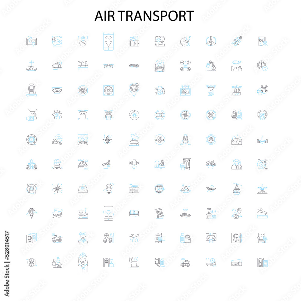 air transport icons, signs, outline symbols, concept linear illustration line collection air transport icons, signs, outline symbols, concept linear illustration line collection