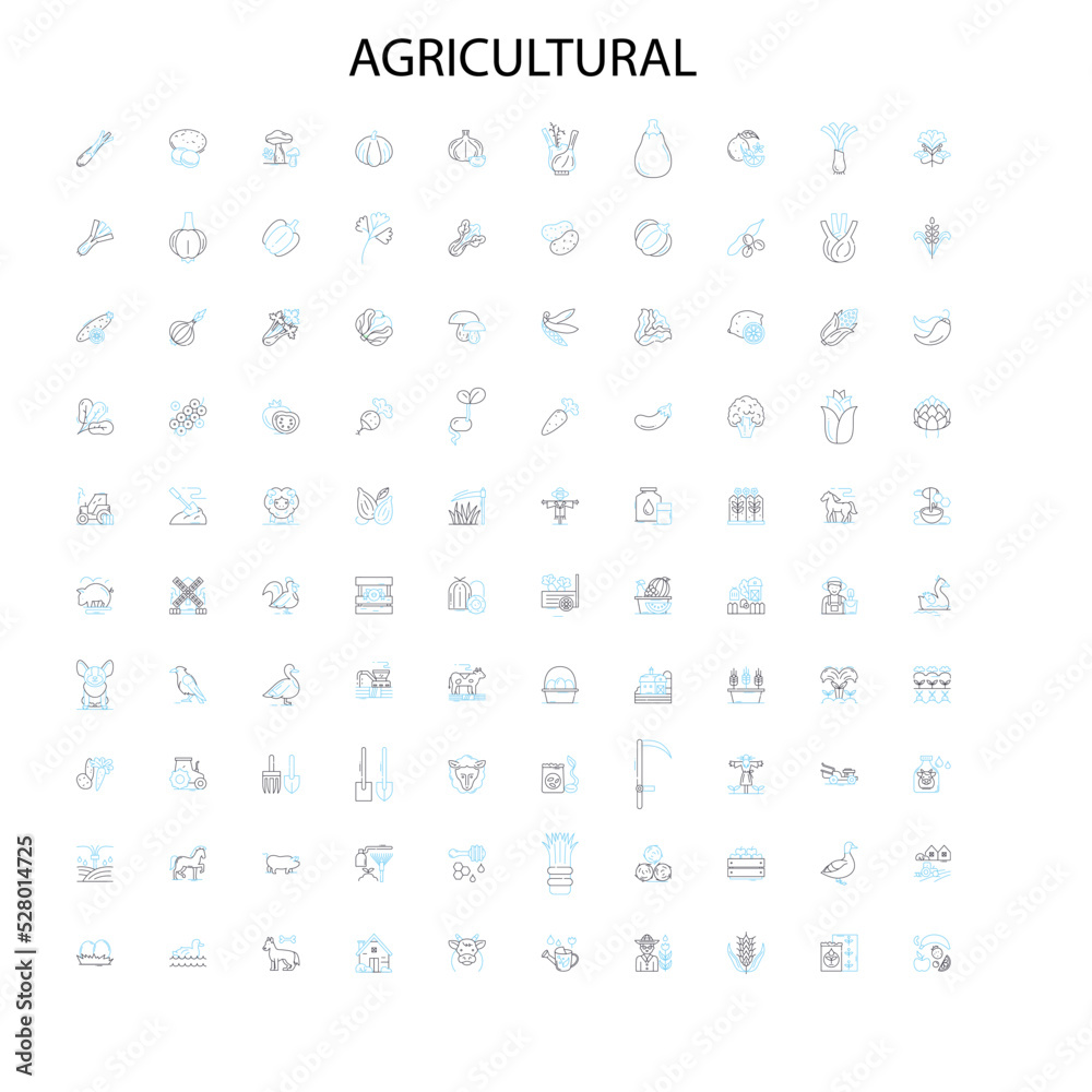 agricultural icons, signs, outline symbols, concept linear illustration line collection