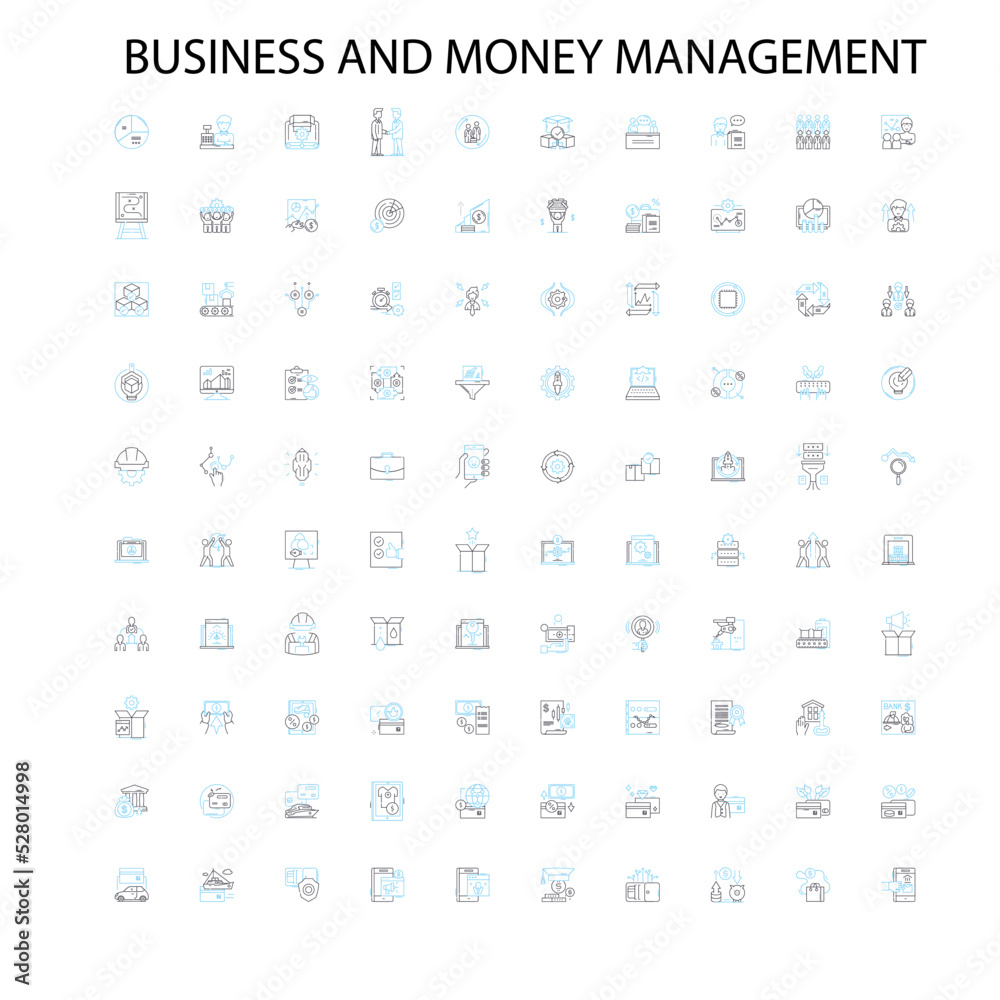 business and money management icons, signs, outline symbols, concept linear illustration line collection