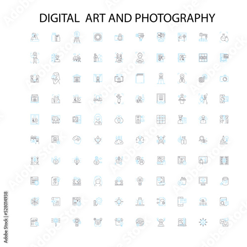 digital art and photography icons, signs, outline symbols, concept linear illustration line collection