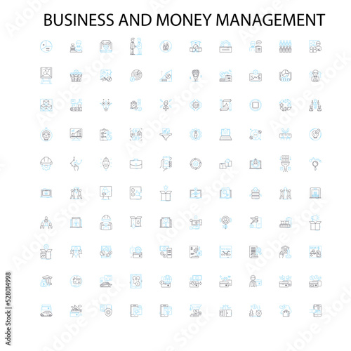 business and money management icons, signs, outline symbols, concept linear illustration line collection
