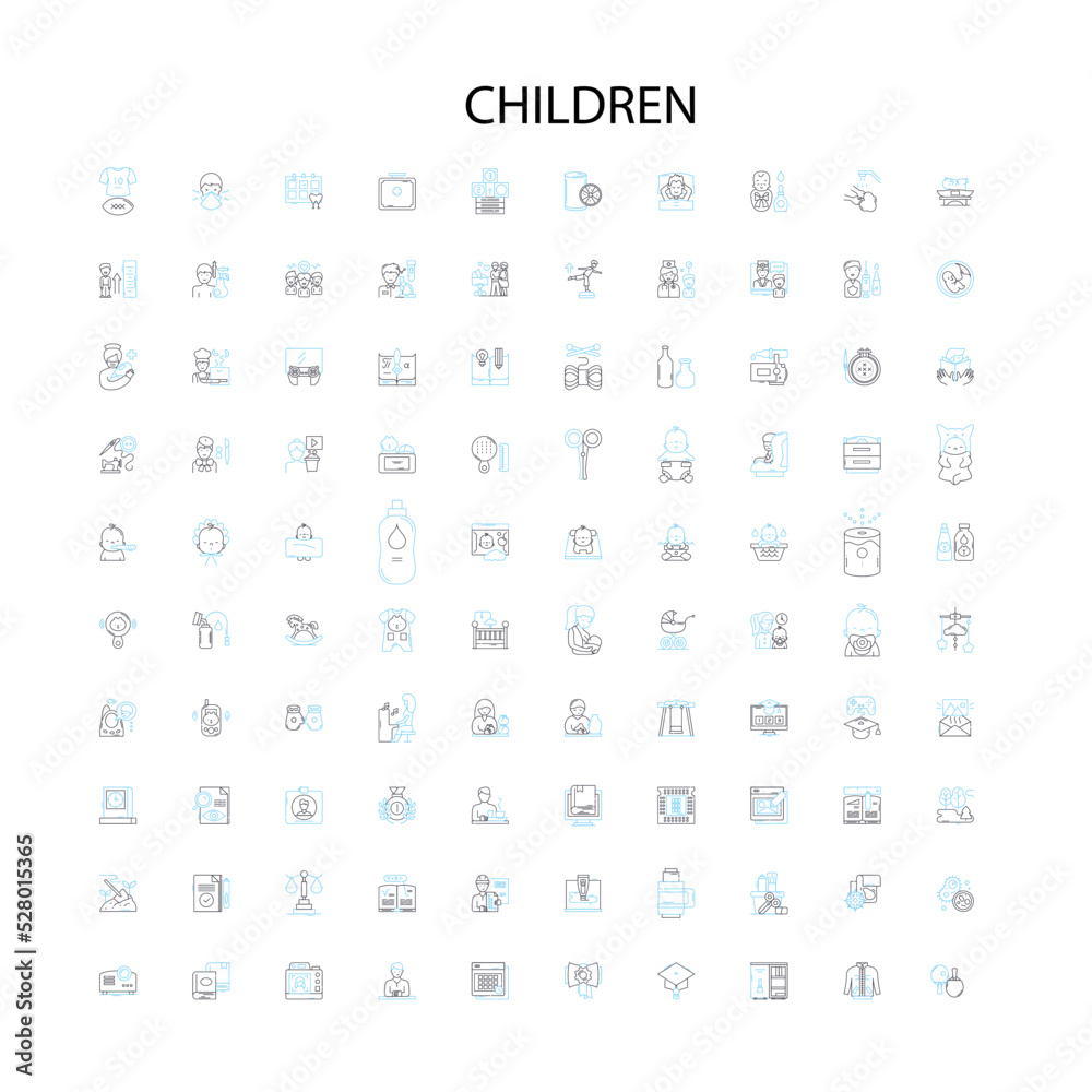 children icons, signs, outline symbols, concept linear illustration line collection