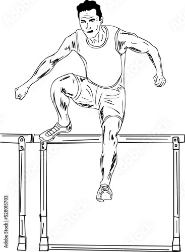 Hurdles racing vector, Hurdle race man barrier running cartoon doodle sketch drawing, Hurdle race clipart, Racing man character mascot