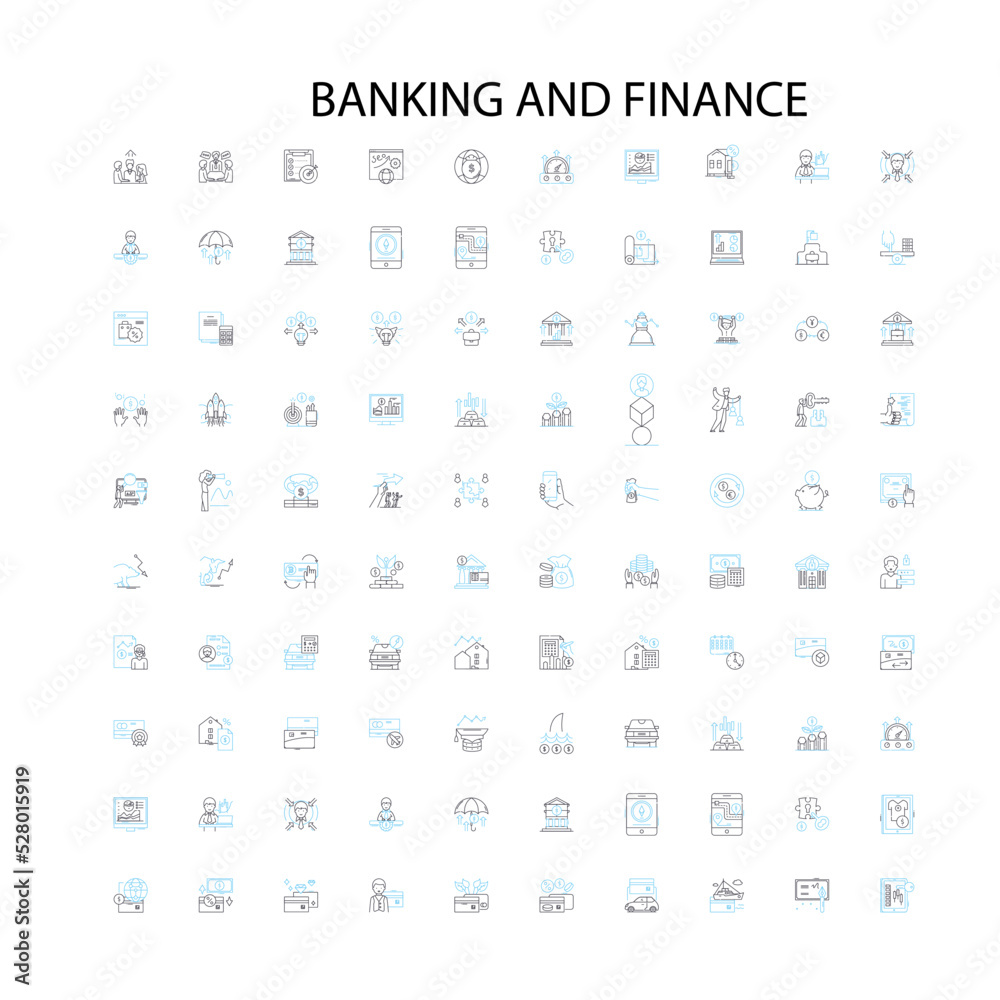 banking and finance icons, signs, outline symbols, concept linear illustration line collection