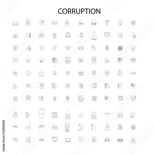 corruption icons, signs, outline symbols, concept linear illustration line collection