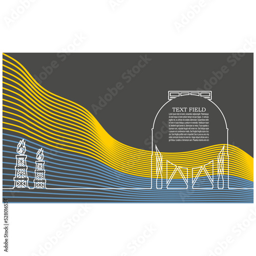 Energy and power icon. Energy generation and heavy industry. Gas storage tank. Horizontal thin line style web banner. Flag of Ukraine