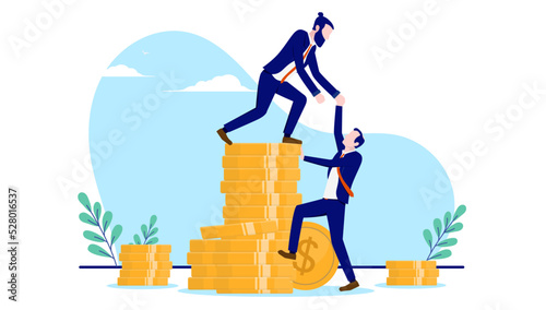 Financial help and aid - Businessman helping business partner with economy and finances. Flat design vector illustration with white background