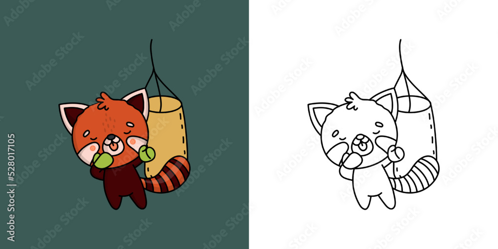 Cute Red Panda Athlete Clipart for Coloring Page and Illustration