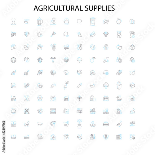 agricultural supplies icons, signs, outline symbols, concept linear illustration line collection