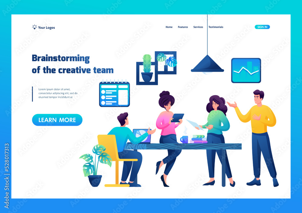 Brainstorming a creative team to create an idea. Concept for landing page Brainstorming a creative team to create an idea. Concept for landing page