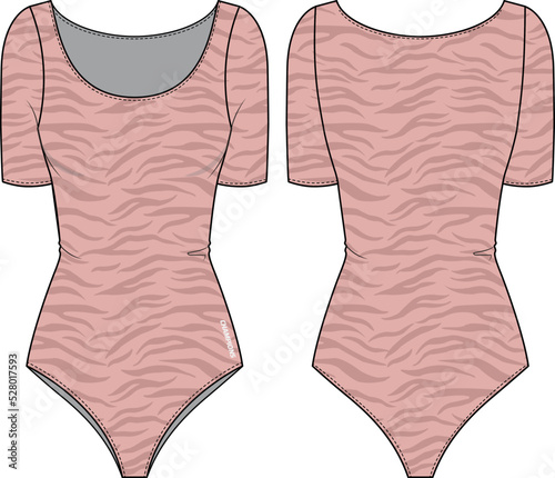 Women Bodysuit active wear design flat sketch fashion Illustration, Leotard swimsuit suitable for girls and Ladies . Bodycon Swimwear active clothing.