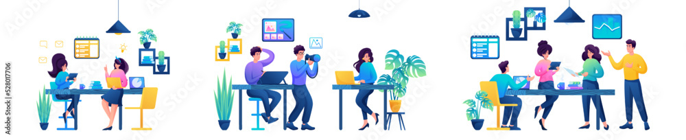 Set of mini concepts of creative teams, freelancers, photographers, programmers, designers, software developers Set of mini concepts of creative teams, freelancers, photographers, programmers, designers, software developers