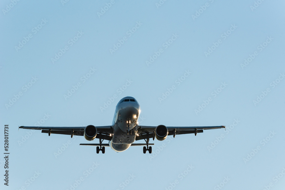 Passenger airplane on approach to the airport landing - stock photo Passenger airplane on approach to the airport landing - stock photo