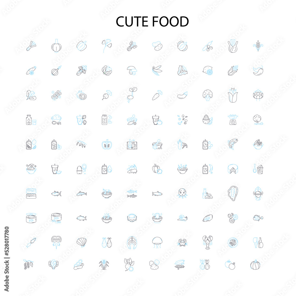 cute food icons, signs, outline symbols, concept linear illustration line collection cute food icons, signs, outline symbols, concept linear illustration line collection