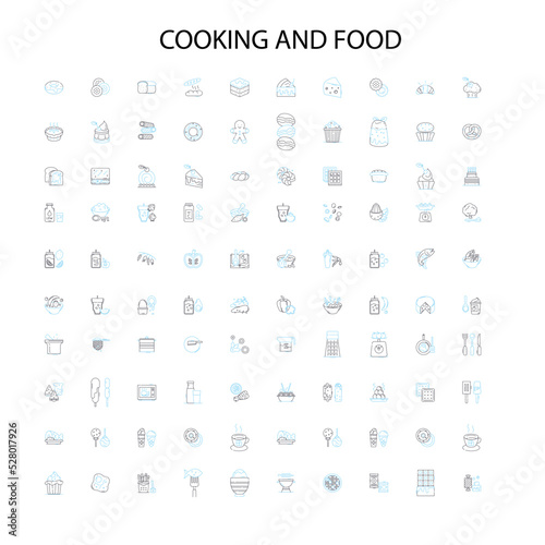 cooking and food icons, signs, outline symbols, concept linear illustration line collection