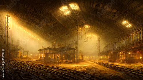 Artistic concept painting of a gold mine and small gold nuggets, background illustration.