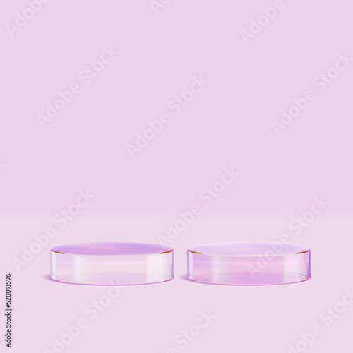 3d glass podium. Beauty product display cosmetic minimal scene. Vector cosmetic promotion stage.