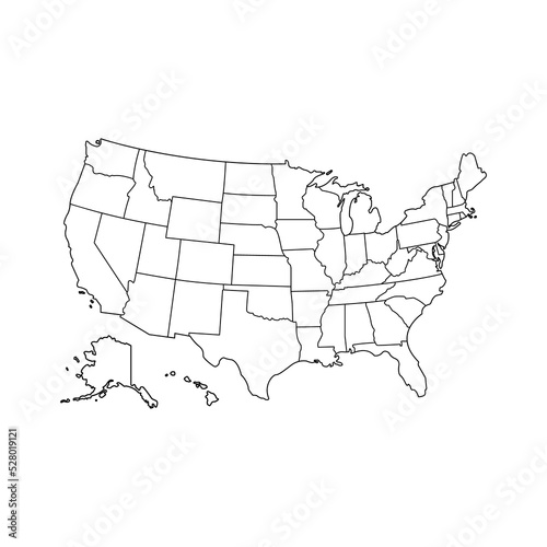 Map USA icon. Map us sign. USA icon with isolated states. Stock vector