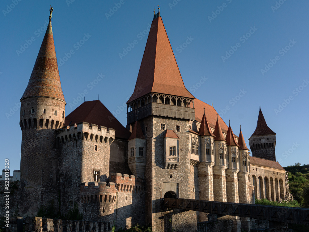The Corvin Castle (Hunyadi) in Hunedoara, Transylvania, Romania. Built in 1446, this Gothic-Renaissance castle is one of the largest in Europe. 