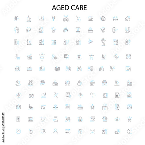 aged care icons, signs, outline symbols, concept linear illustration line collection