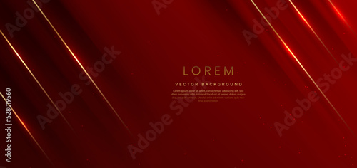 Abstract elegant red background with golden line and lighting effect sparkle.
