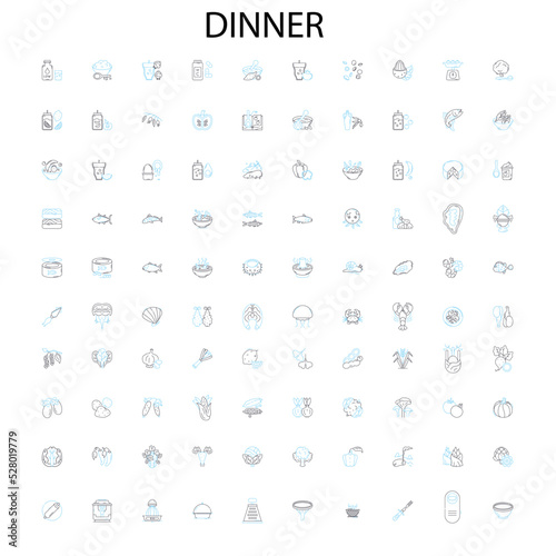 dinner icons, signs, outline symbols, concept linear illustration line collection