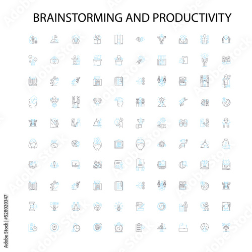 brainstorming and productivity icons  signs  outline symbols  concept linear illustration line collection