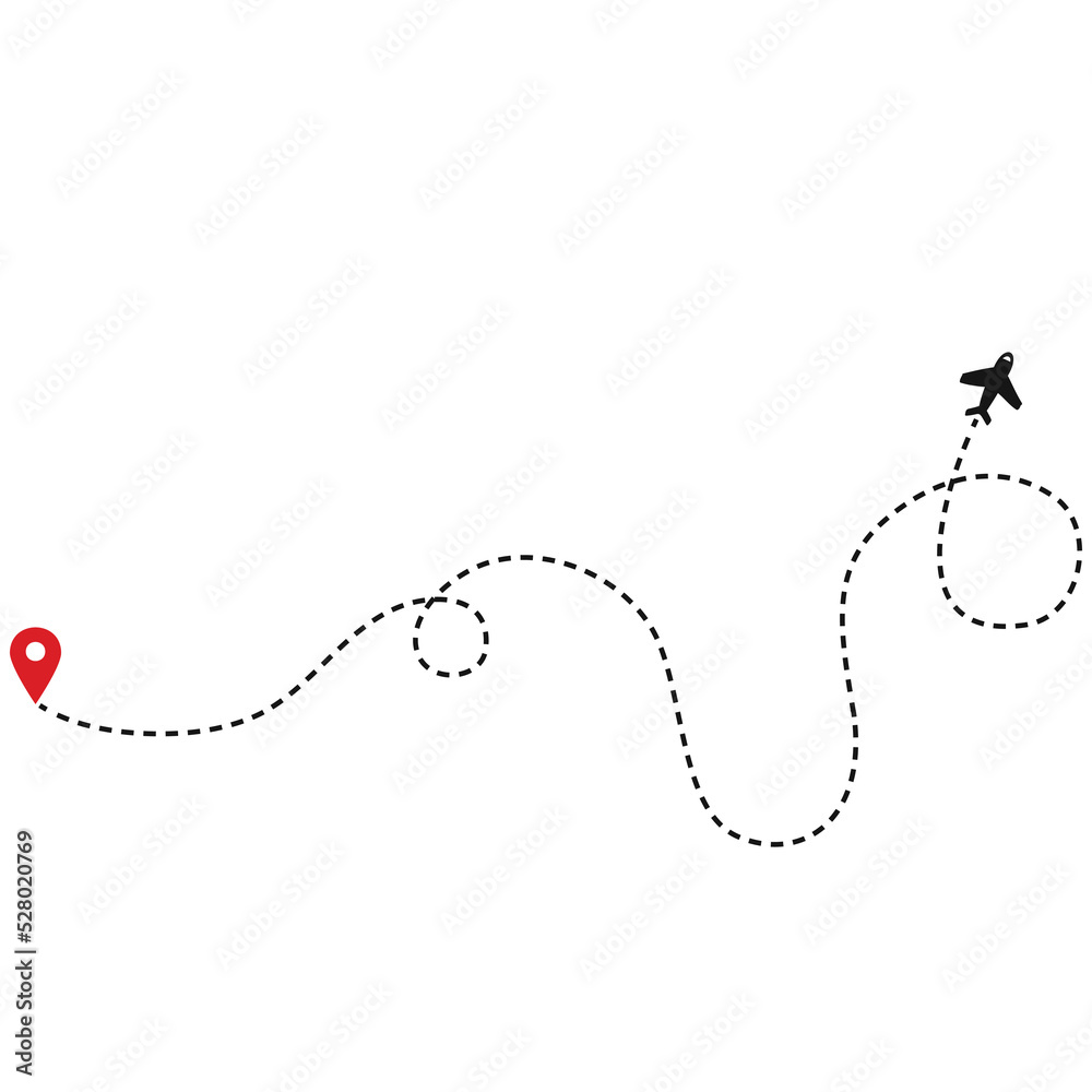 Plane route with location pin. Travel plane. Plane route with location pin. Travel plane.