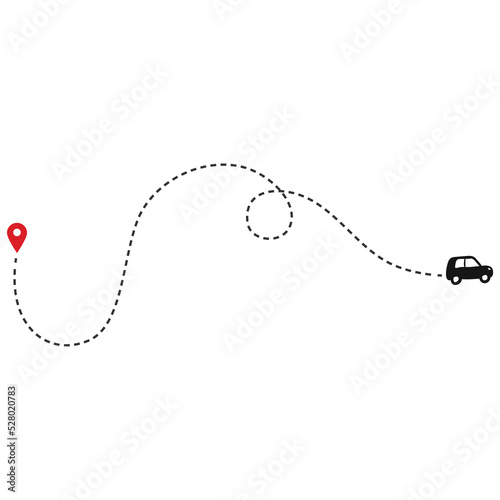 Car route with location pin. Travel concept.