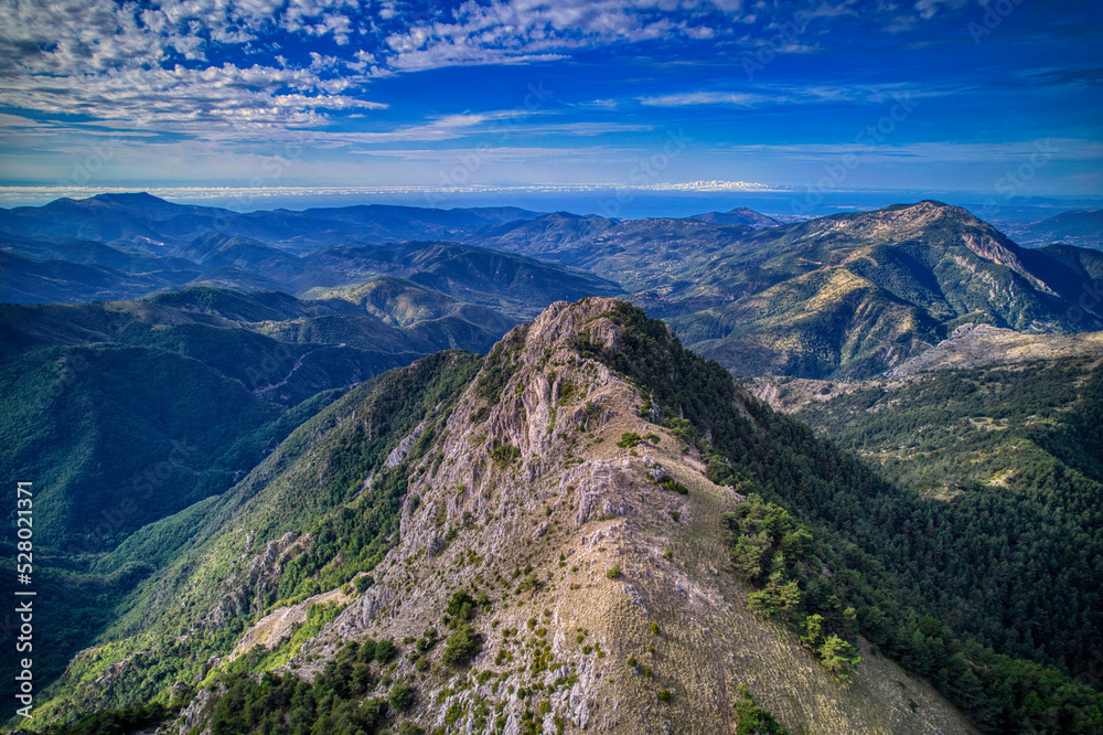 Rocasierra ridge close to Duranus in France from the sky