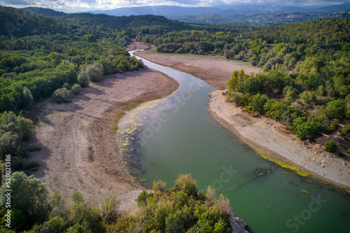 The lake of Saint Cassien in drought close to Montauroux from the sky photo