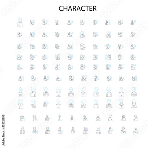 character icons, signs, outline symbols, concept linear illustration line collection
